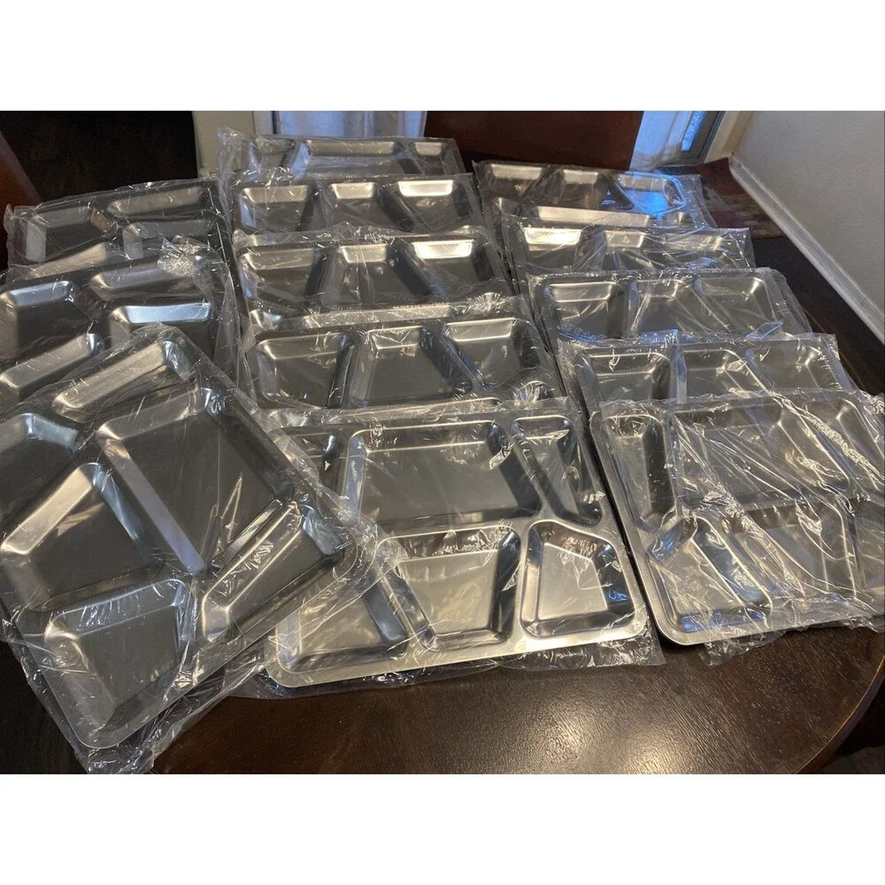 Vintage Military Stainless Steel Mess Hall Trays Camping Picnic Set Of 14